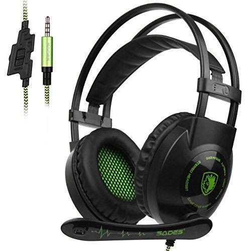Sades SA801 XboxOne Gaming headset New Version Over-Ear Stereo Gaming Headset with Microphone Noise Isolation for PC Mac Tablets PS4 Laptop Phone(BlackGreen)