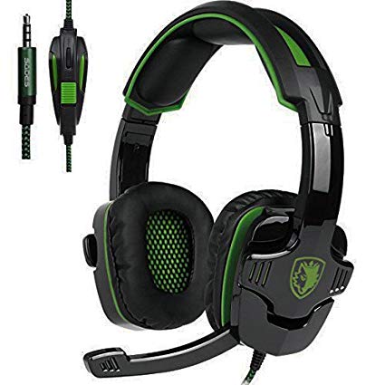2017 New Updated Gaming Headphones,SADES SA930 3.5mm Stereo Sound Wired Professional Computer Gaming Headset with Microphone,Noise Isolating Volume Control for Pc/Mac/Ps4/Phone/Table(Black Green)