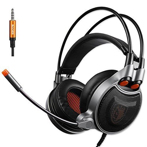 GT SADES SA929 3.5mm Gaming Headset with USB vitural 7.1 Channel Audio Conversion Line, Over Ear Headphones with Mic Noise Canceling and volume control for PC/MAC/PS4/XBOX ONE/Phones (black/orange)