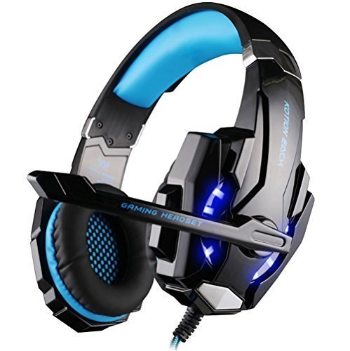 BMOUO [Gaming Headset For PS4] 3.5mm Stereo LED Lighting Over-Ear Game Gaming Headphone Headset Headband Earphone with Mic for PS4 PC Computer Mac Laptop Smartphone Mobile Phones , Blue