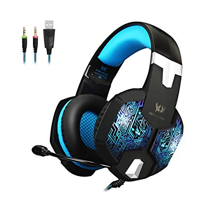 KSCAT KOTION EACH G1000 3.5mm Professional Bass Stereo PC Gaming Headset Noise Isolation Over-ear LED Headphones with Mic for Laptop Computer PS4