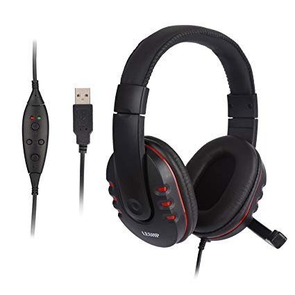 LESHP USB Wired Headphone with Stereo Micphone Fashion Gaming Headset Noise Cancelling Soft Memory Earmuffs for Sony PS3 PS4 XBOX PC Game