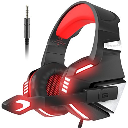 VersionTech Stereo Gaming Headset for PS4 Xbox One, Over Ear Headphones with Noise Isolating Mic, LED Light, Volume Control for Laptop, PC, Tablet, iMac, PSP, Mobile Phone -Red