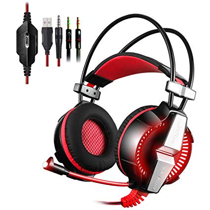 PS4 Gaming Headset KingTop Xbox One LED Lighting Computer Headphone with Mic Stereo Bass for PlayStation4 Xbox One PC Tablet Laptop Mobile Phones Smartphones