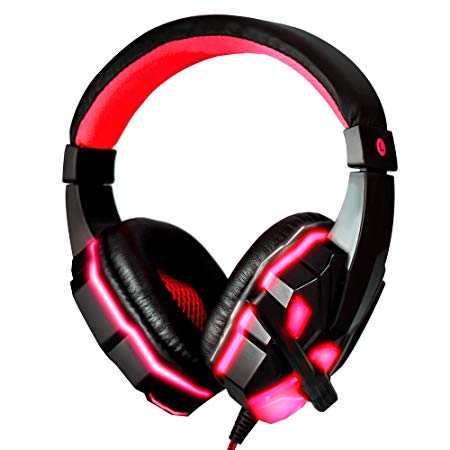 Stereo Surround Sound Gaming Headset with Mic for PC Computer, Xbox one, Nintendo PS4, Mac Laptop Usually 3.5mm Plug USB Wired Headphones and LED Light Volume Control Switch Over Ear earphone