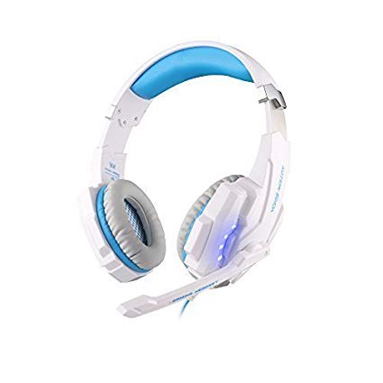 Gaming Headsets, Lifenergy Gaming Headset for PS4 LED 3.5mm Stereo LED Lighting Over-Ear Headphone Headset Headband with Mic Noise Cancelling and Volume Control for PC Computer Game - Blue in White