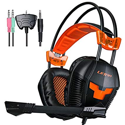 LETTON G20 PS4,Xbox 360 Gaming Headset Multi Function Pro Headphones with Microphone for PC/PS4/Xbox 360/ iPhone /Smart Phone /Laptop /iPad /Mobilephones(Black/Orange)
