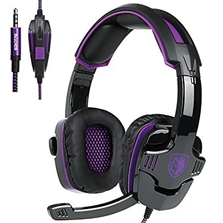 New Updated Gaming Headphones,SADES SA930 3.5mm Stereo Sound Wired Professional Computer Gaming Headset with Microphone,Noise Isolating Volume Control for Pc/Mac/Ps4/Phone/Table(Black Purple)