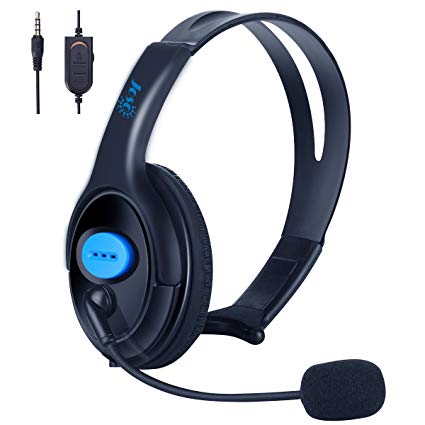Joso One Ear Headset with Mic, Wired PS4 Gaming Chat Headphones - Volumn Control 3.5mm Mono Headphones, Online Live Game Earphone Headband with Mic Stereo for Sony Playstation 4 PS4 Slim, PS4 Pro Cont
