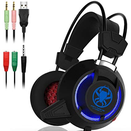Gaming Headset with Mic for Laptop Computer, Cellphone, PS4,Xbox One- Surrounding Sounds, Noise Isolation, DLAND 3.5mm Wired Gaming Headphones with LED Light - Volume Control.
