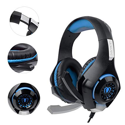 Xbox One Headset, Xbox Headset Gaming Headset PS4 Headset Gaming Headphones with Microphone, Volume Control, LED Light and 3.5mm Audio Jack (Blue)