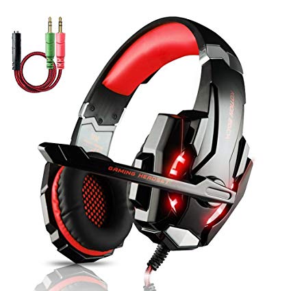 ECOOPRO Stereo Gaming Headset with Microphone 3.5mm Over Ear Headphones LED Lights & In-line Volume Control for PS4, PC, MAC, Mobiles (Red)