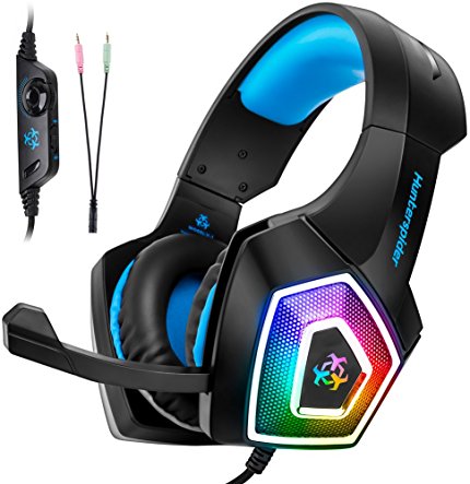 Fuleadture Gaming Headset for PS4 Xbox One, PC Gaming Headset with Mic, Noise Cancelling Over Ear Headphones with LED Light, Bass Surround, Soft Memory Earmuffs for Laptop Mac Nintendo Switch Games