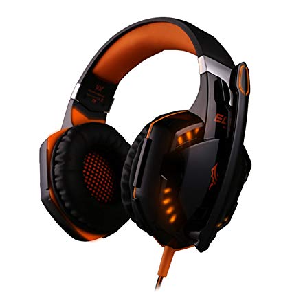 ECOOPRO 3.5mm Over Ear Stereo LED Gaming Headset Headphones Earphone with Microphone, In-line Wheel Control for Volume and Mic Perfect for PC Games and Listening Music Orange