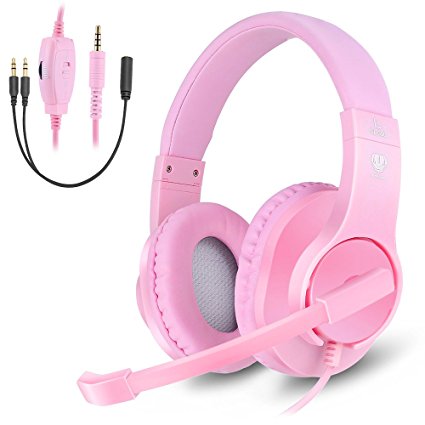 Makibes Wired Over Ear Headphones for Women & Girls, Gaming Headset with Noise Cancelling Microphone for PC, PS4, Xbox One, Nintendo Switch Pink