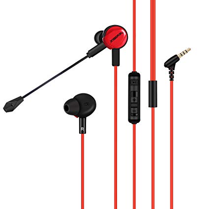 In Ear Gaming Headphones, ELEGIANT Wired Video Noise Reduction Gaming Earbuds with Dual Microphone Ergonomic Comfort-Fit Headsets for PC, PS4, Xbox1, Nintendo Switch and Laptop, Mobile Phone-Black Red
