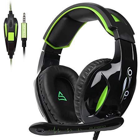 Supsoo G813 Gaming Headset 3.5mm Wired Over Ear Noise Cancelling Volume Control Gamer Headphones with Microphones Rotatable for PC/Mac/Ps4/New Xboxone/Table/Phone(Black Green)