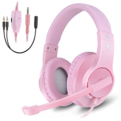 Stereo Wired Gaming Headset for PS4 Xbox One DIWUER 3.5mm Bass Over-Ear Headphones with Mic Noise Isolation for Laptop PC Mac iPad Phones (Pink)