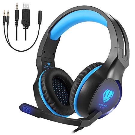 Gaming Headset with Mic, VPRAWLS 3.5mm Wired Over-Ear Bass Surround Stereo Headphone Noise Cancelling LED Light & Volume Control for PS4 New Xbox One Mac Laptop Nintendo Switch Computer Games