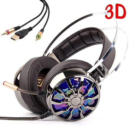 Gaming Headset for PS4 PC Nintendo Switch Xbox One USB Gaming Headphones with Mic, 7.1 Virtual Surround Sound 3D Vibration with 4 Speaker LED Light