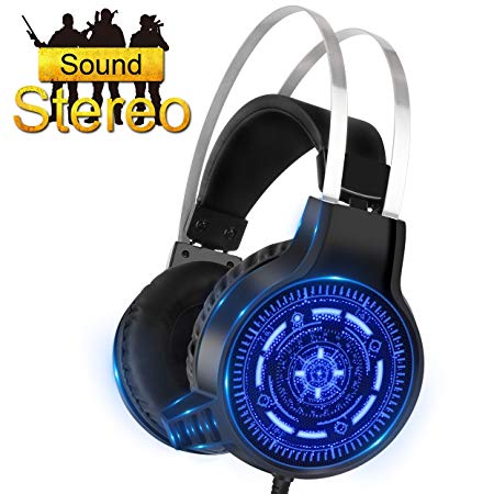 SNTIA Gaming Headset with Noise Isolation Microphone and LED Light for PS4 Xbox One PC Cellphone, Over-ear USB Surround Stereo Headphone - Volume Control & Light Weight Design (Gaming Headset)