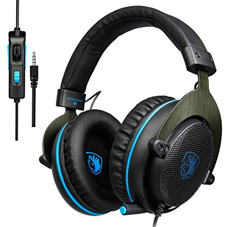 [Latest Version Xbox one Headset,PS4 Headset] SADES R3 Gaming Headset Over-ear Gaming Headphones with xbox one Mic for Multi-Platform New Xbox One PC PS4 with Volume Control (Black/Blue)