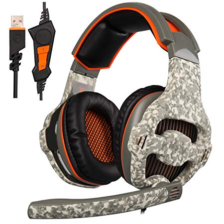 SADES SA918 Gaming Headset, USB Headset Stereo Over ear Gaming Headphones Supports Virtual 7.1 Channel Surround Sound with Retractable Microphone EQ Bass Boost Button LED Backlit for PC & Mac(Black)