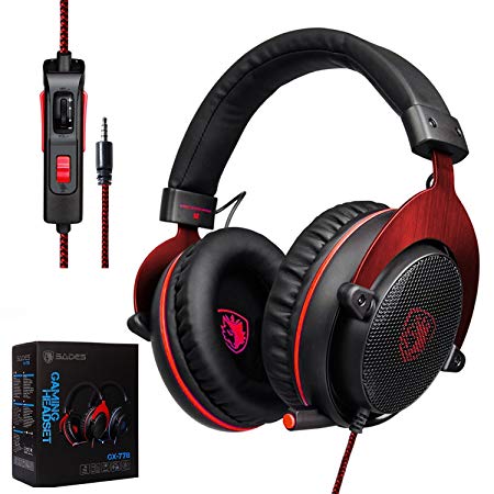 CXCase 2017 SADES CX-778 PS4 Xbox One 3.5mm Gaming Headset Over-Ear Gaming Headphones With Mic, Volume Control, Noise Cancelling, Headphone Case For PC, Smart Phones, Tablet, Laptops - Black Red