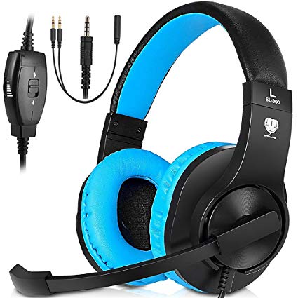 PC Stereo Gaming Headset, PS4, Xbox One Games Headphones with mic, Bass Surround, Volume Control, Noise Cancelling for Laptop, Controller, Mac(Blue)