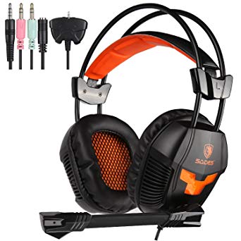 SADES SA921 Lightweight Gaming Headset Over Ear Computer Gaming Headphones 3.5mm Jack with Mic for Laptop PC/MAC/PS4/XBOX ONE/Phones With Splitter Adapter(Black Orange) ¡­