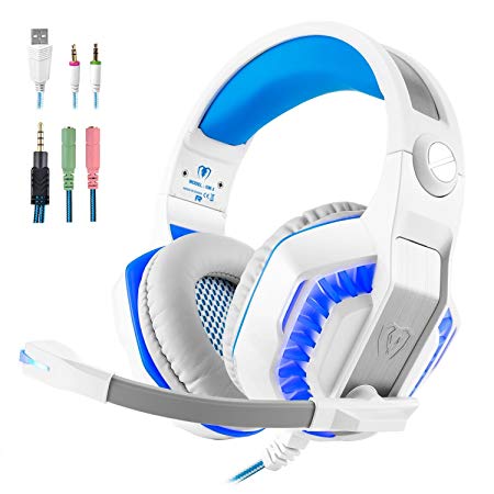 Gaming Headset for PS4 Xbox One, Beexcellent Stereo Over Ear Gaming Headphones Noise Cancelling Wired PC Headset with Mic/Bass Surround/Volume Control/LED Light for Playstation 4/Laptop/Mac/Computer