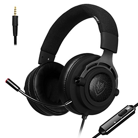 PS4 Gaming Headset with Breathing Fabric Headband, Detachable Microphone, 45° Rotatable Earcups, Mute Volume Control, Xbox One PC, Noise Cancelling for PC, Laptop, Mac, Nintendo Switch (Black)
