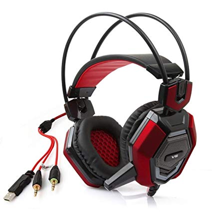 ECOOPRO 3.5mm Over Ear Stereo Gaming Headphones Headset Earphone with Microphone, LED Lights Perfect for PC Games and Listening Music Red
