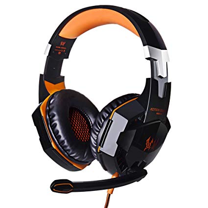 BMOUO [2015 New Version] Comfortable LED 3.5mm Stereo Gaming LED Lighting Over-Ear Headphone Headset Headband with Mic for PC Computer Game With Noise Cancelling & Volume Control, Orange