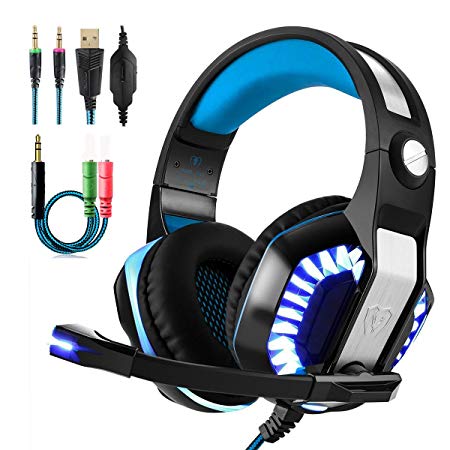 Beexcellent Gaming Headset With Microphone 2017 Newest GM-2 Game Headphone with LED Light for PS4 Xbox 1 Laptop Tablet Mobile Phones PC (Blue+Black)