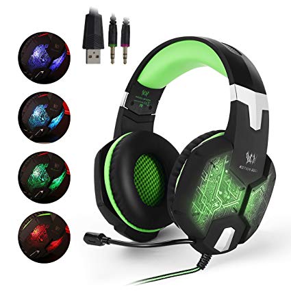 EasySMX Color-Changing Breathing LED Light Wired Gaming Headset PC Headset with Microphone 3.5mm Stereo Over-ear Headphones for PC Laptop Computer Volume Control One-key Mute (Black and Green)