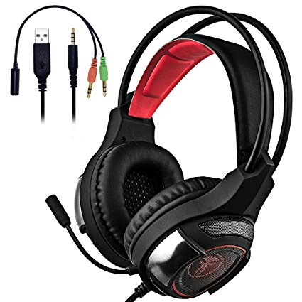 Dinly PS4 Gaming Headset with Mic, 3.5mm Stereo Over Ear Headphones with Volume Control & Noice Cancelling for Playstation 4 / Xbox One / Nintendo Switch / PC / Tablet / Smartphone