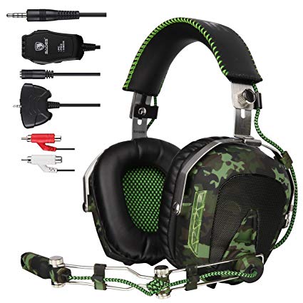 SADES SA926 Helicopter Over Ear PC Gaming Headset Gamer Headphones with Microphone Compatible with PS4 Xbox One Phone Mac Laptop - Army Green