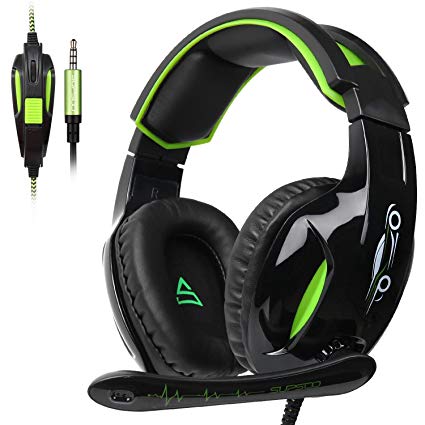 SUPSOO G813 Xbox One, PS4 Gaming Headset 3.5mm wired Over-ear Noise Isolating Microphone Volume Control for Xbox one PC/ Laptop / PS4/ Switch Game-Black and Green