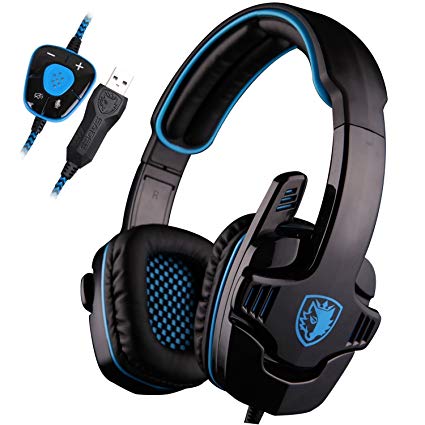 SADES SA901 7.1 Surround Stereo Pro USB Gaming Headset with Mic Deep Bass Headband Gaming Headphones (Blue)