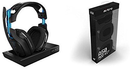 ASTRO Gaming - A50 Wireless Dolby Gaming Headset - Black/Blue + A50 Noise-Isolating Mod Kit - PlayStation 4 + PC