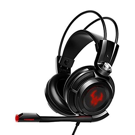 EasyAcc G1 Gaming Headset Virtual 7.1 Channel Surround Sound Noise Isolation Stereo Over-ear USB headphones with Microphone for PC/MAC(Black/Red)