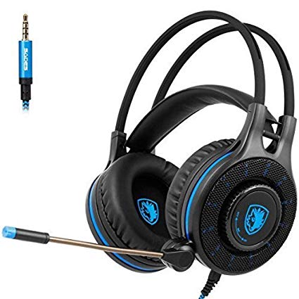 [2017 Newly Updated 3.5mm Wired Gaming Headset] SADES SA936 New Xbox One Gaming Headset Headphones With Microphone Noise Isolating for PS4 PC Laptop Smartphone (Black&Blue)