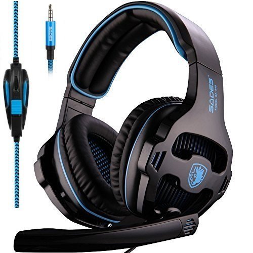 Sades SA810 PlayStation 4 Xbox One S Stereo Headset Over-Ear Gaming Headphones with Microphone for PC PS4 Xbox one iPad Mobile Tablet Mac (Black & Blue)