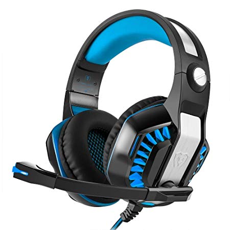 BEEXCELLENT Gaming Headset with Microphone LED Light for PC PS4 Xbox One Laptop Tablet Mobile Phones (GM-2) (Black-Blue)