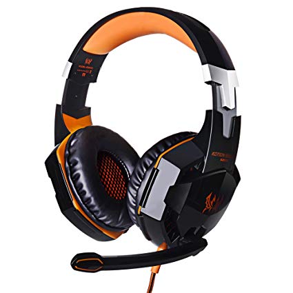 JinSun G2000 Gaming Headset Headphone Stereo Over-ear Game Bass Headset Headband Earphone with Mic and LED Light for PS4 Laptop PC Tablet Smartphones (Orange)