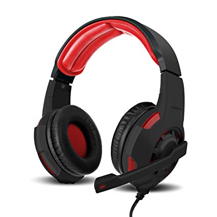 Jelly Comb Gaming Headset with Mic for PlayStation 4 PS4 PC Laptop Tablet Xbox One, Wired Surround Sound Noise Reduction Game Headphones, LED Lighting & Easy In-line Volume Control (Black/Red)