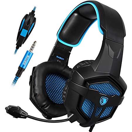 Sades SA807 Stereo Sound Over Ear 3.5mm Wired Gaming Headset Headphone with Microphone for PC/Mac/PS4 /Laptop/ipad/ipod/Mobile phones(Blue Black)
