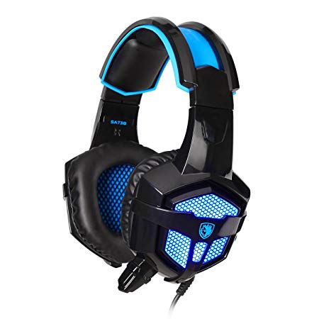 Sades SA738 Multi-platform Gaming Headphone, Wired Over-ear Stereo Computer Gaming Headset with Microphone /Control remote/Noise-reduction for Gamers Laptop PC Mac Laptop (Black and Blue)