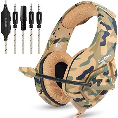 Gaming Headset for PS4 New Xbox one PC Mac, ONIKUMA Over Ear 3.5mm Headphones with Mic Noise Isolating Deep Bass Surround for Game by AFUNTA -Camouflage